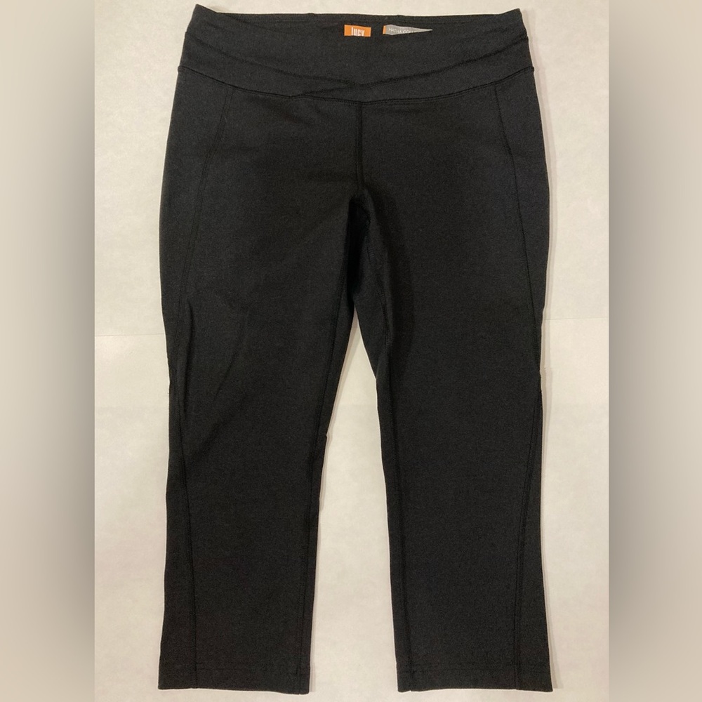 Lucy Hatha capri leggings black / dark gray heathered size M powermax tights